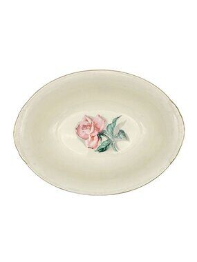 Vintage Nautilus Oval Serving Bowl With Pink Rose Design & Gold Trim